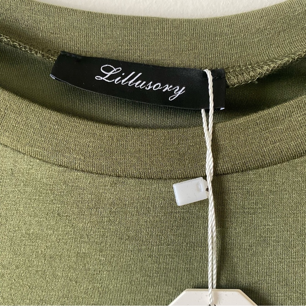 NWT Lillisory T Shirt Faux Wrap Bodycon Ruched Green Mini Dress size M - Picture 8 of 13